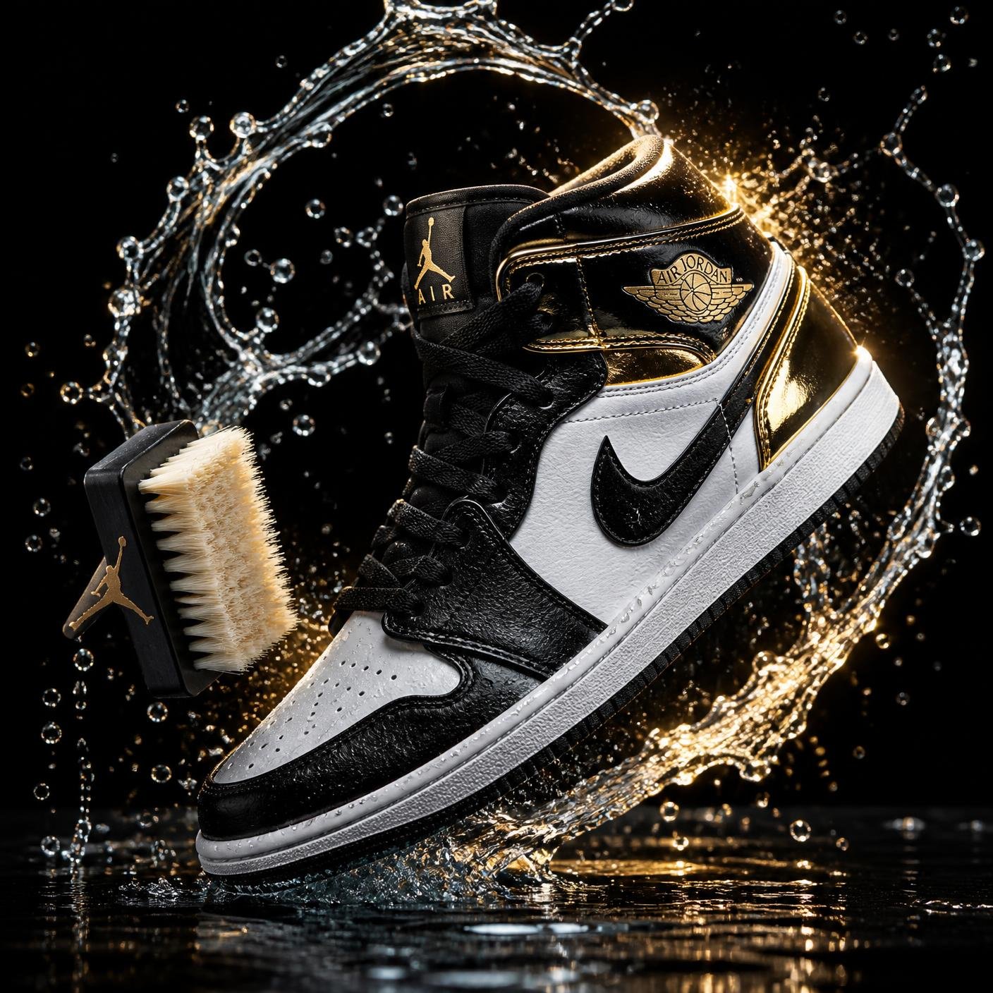 Premium sneaker with gold water splash